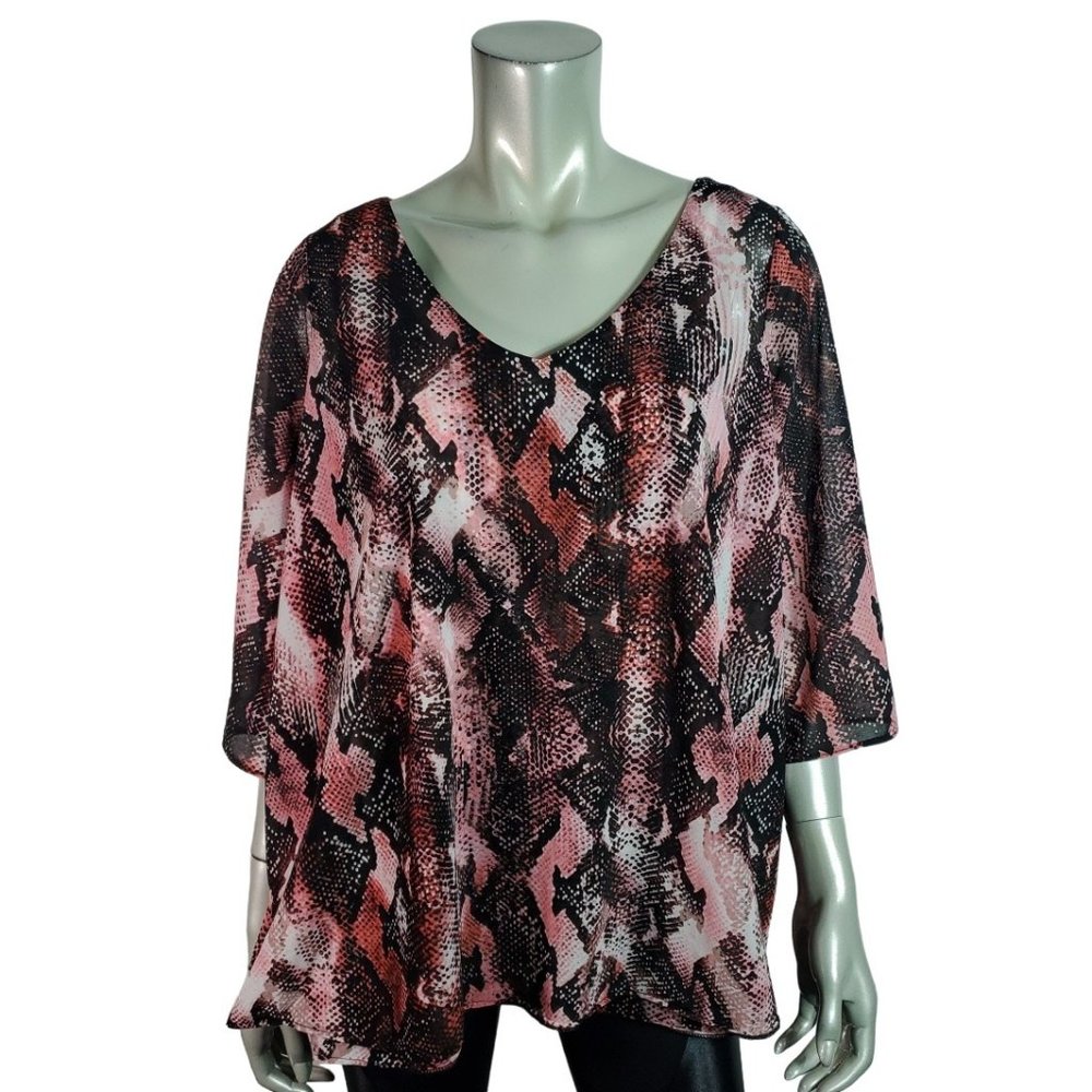 JLO Jennifer Lopez Top Plus Size 0X Snake Print Layered‎ Stretch 3/4 Sleeve Pink